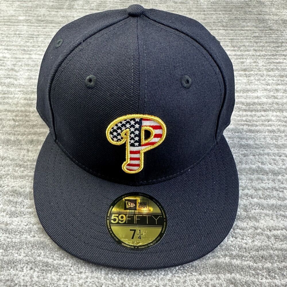 Philadelphia Phillies Hat Cap Mens Fitted 7 1/4 New Era 4th Of July USA Wool
